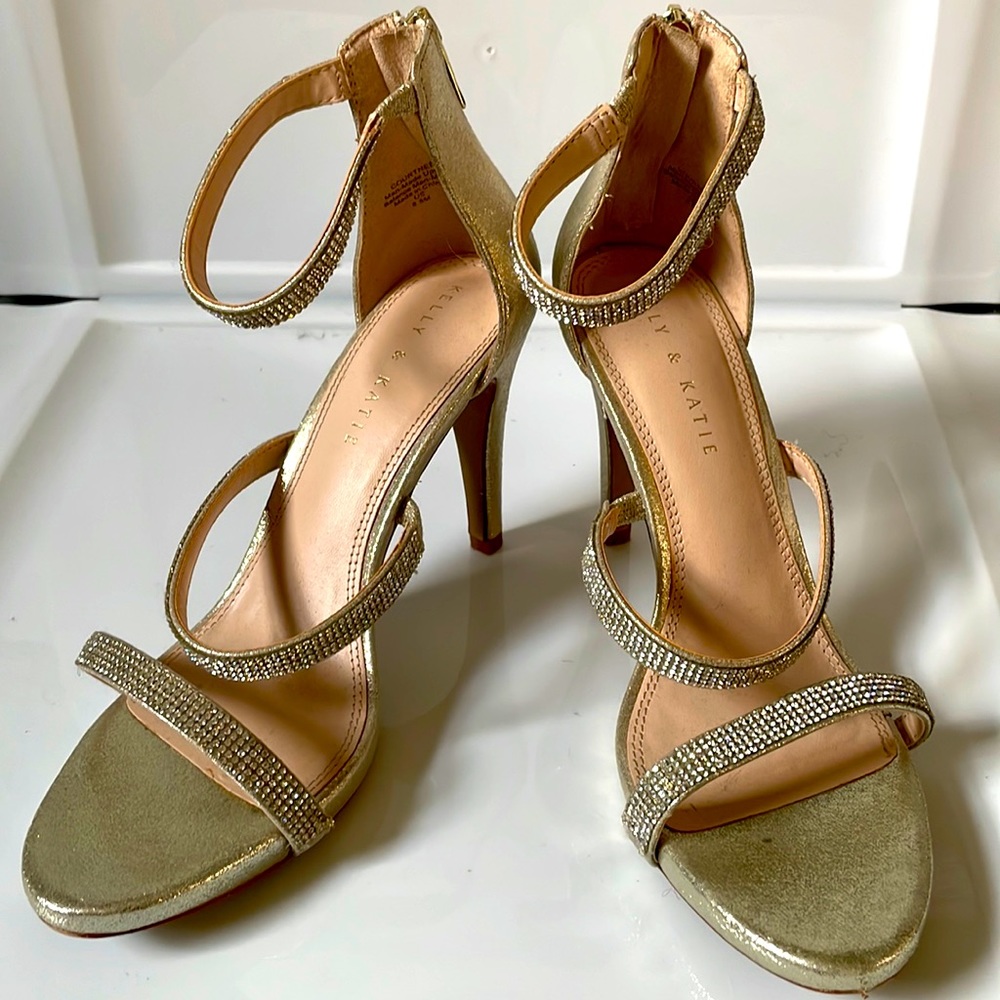 Kelly & Katie Gold/Rhinestones Open Toed Heels